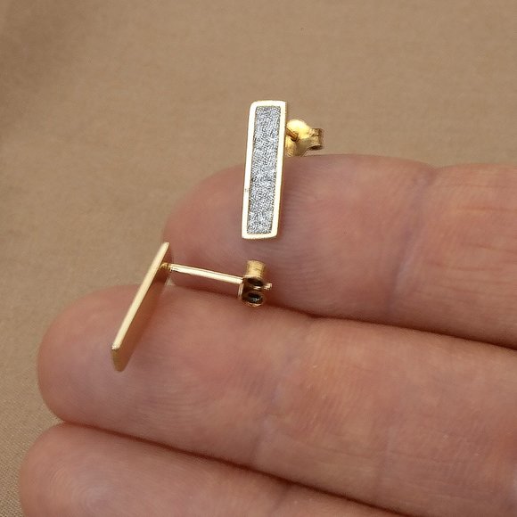 NEW Gold Plated Pave Studs, Gold Plated Sterling Silver Earrings, Hypoallergenic - Picture 9 of 9
